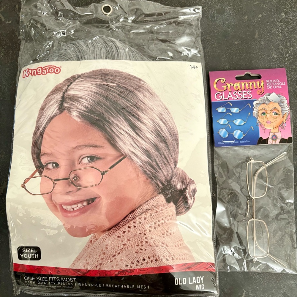 kangaROOS Small Baby/Kids Old Lady Wig and Glasses Set - Gray